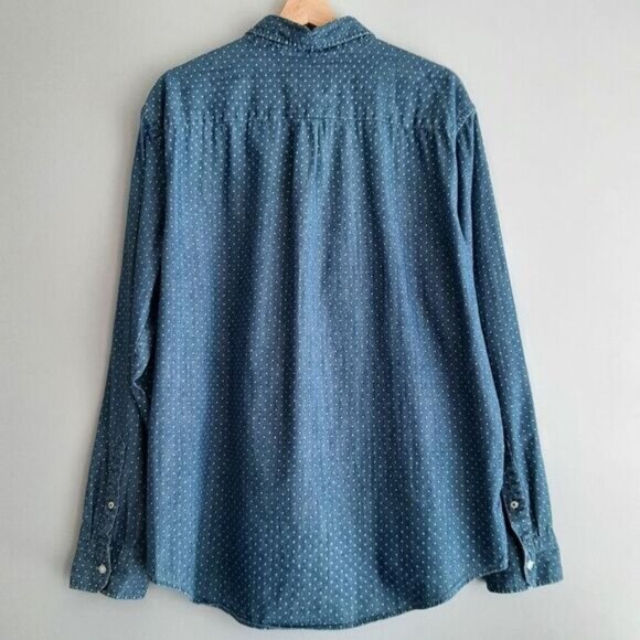 AE 100% Cotton Classic Fit Button Down Shirt Chambray Blue Polka-Dot Men's Sz XL - Picture 8 of 12